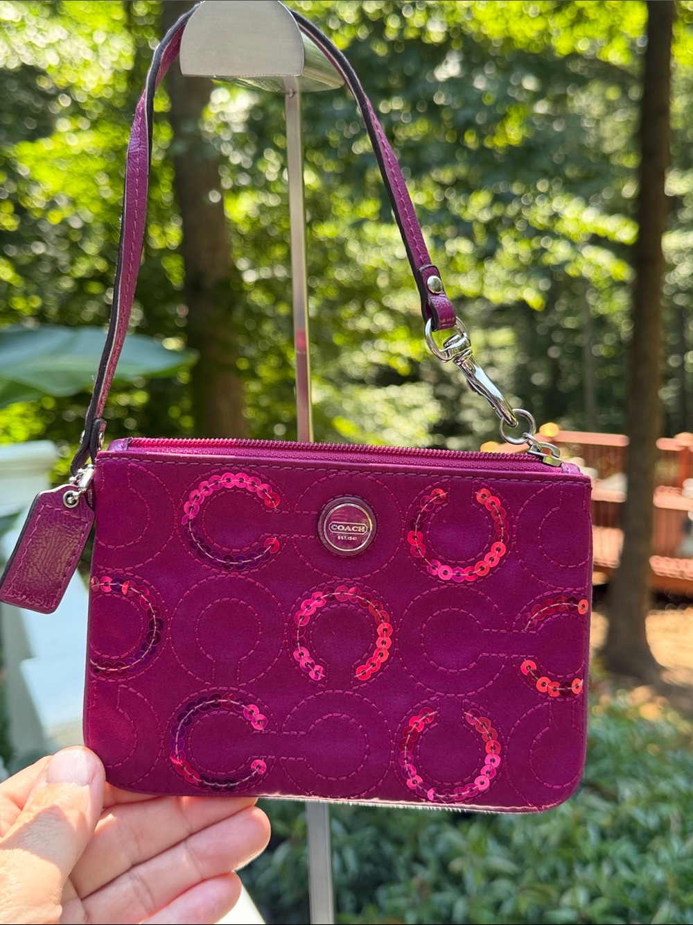 Coach Fuchsia Signature Zip Wristlet - Picture 14 of 16